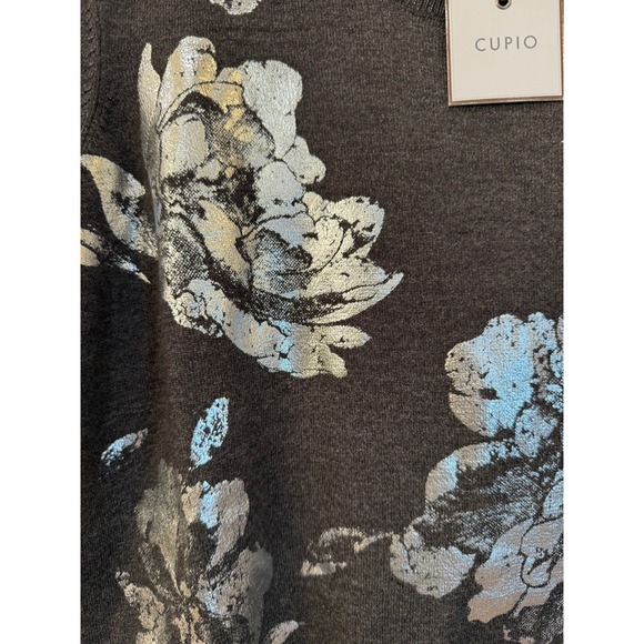 NWT Women's Size 2X Cupio Grey Silver Foil Floral Print Round Neck Sweater - Picture 3 of 9